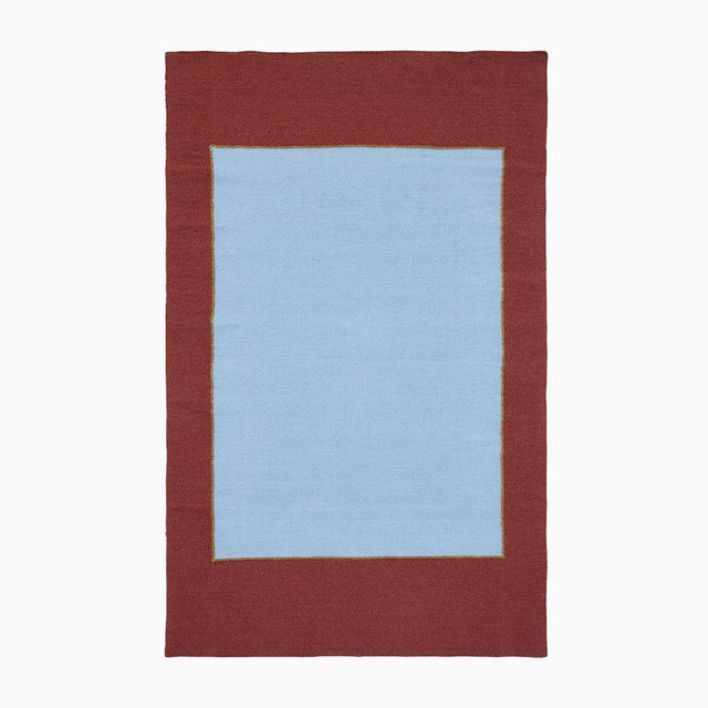 Emma Chamberlain Frame Flatweave Wool Rug, 9x12, Blue/Brick