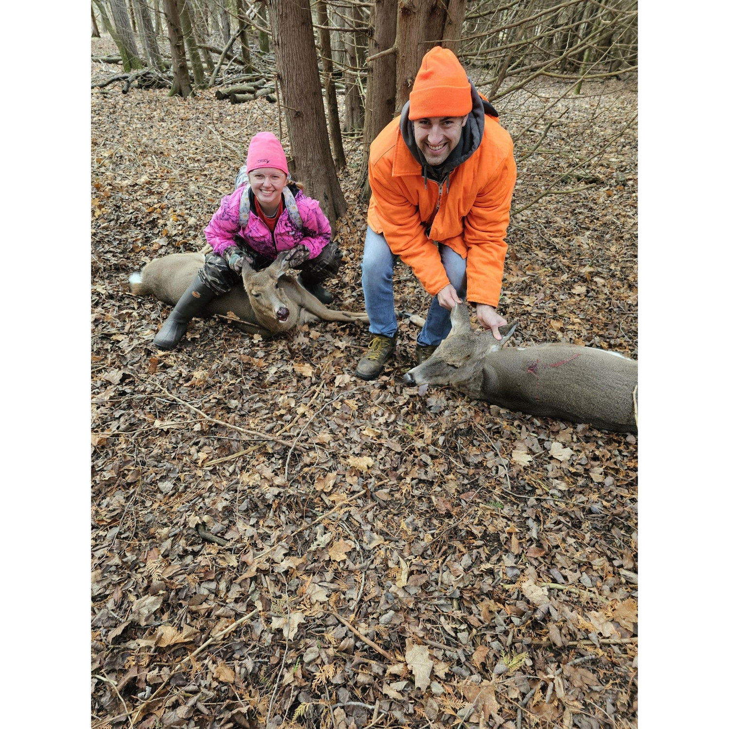 Second Dating Anniversary was spent in the woods where Larz shot two doe for his girl!