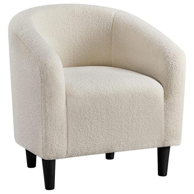 Yaheetech Fashionable and Comfortable Accent Barrel Chair Sherpa Chair Arm Chair Club Chair, Suitable for Living Room Bedroom Reception Room Office Ivory