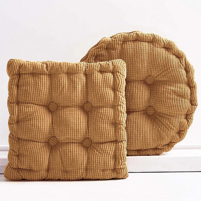 Gfobip Meditation Floor Pillow Set of 2 Large Square and Round Floor Cushions for Adults Brown Corduroy Floor Seat Pillows Cushion for Living Room Balcony Tatami Yoga,18x18 Inch