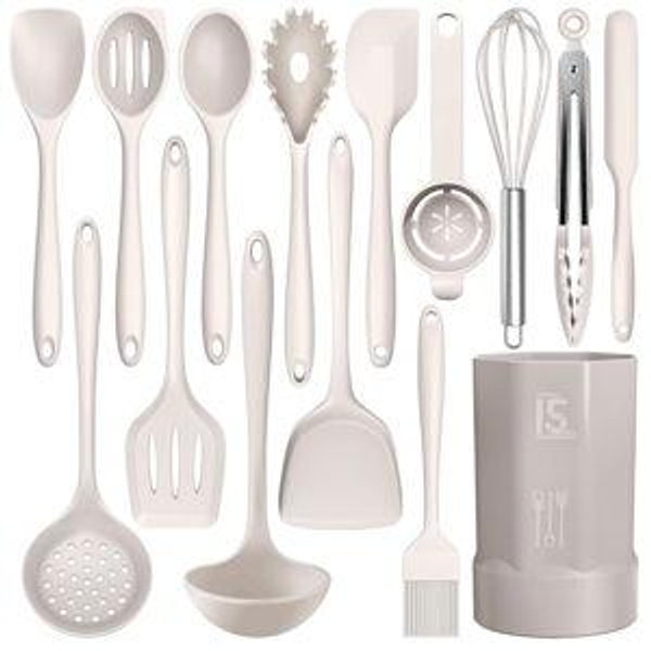 AOTHOD Silicone Cooking Utensils Set - 446°F Heat Resistant Kitchen Utensils,Turner Tongs,Spatula,Spoon,Brush,Whisk,Kitchen Utensil Gadgets Tools Set for Nonstick Cookware,Dishwasher Safe (BPA Free)