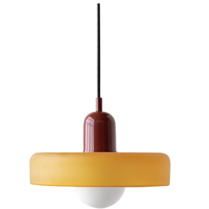 Mid Century Modern Pendant Light - Color: Orange Glass / Size +Red