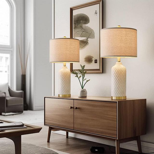 G-SAFAVA 24.25 inch Modern Ceramic Table Lamp Set of 2 for Bedroom Living Room Bedside Lamps for Nightstand