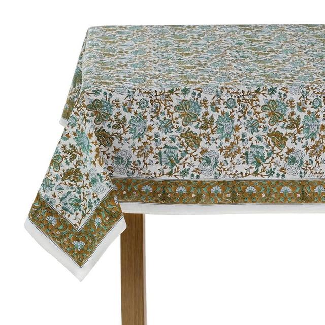 CPC Tablecloth 100% Cotton 60x90 Inch Indian Block Print Rectangle Table Cover, Washable Table Cloth for Weddings, Thanksgiving, Christmas- Topaz Blue