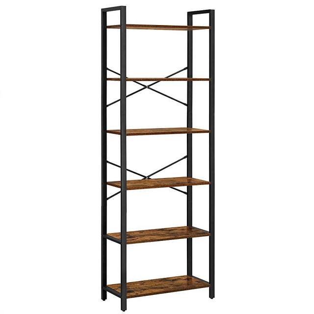 VASAGLE 6-Tier Bookshelf, Home Office Bookcase, Storage Rack with Steel Frame, for Living Room, Office, Study, Hallway, 73.2 Inches High, Industrial Style, Rustic Brown and Black ULLS062B01