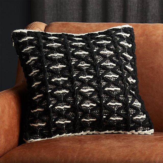 18" Loup Black and White Pillow with Down-Alternative Insert