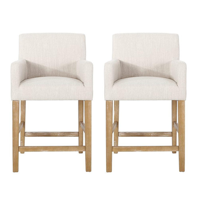 Christopher Knight Home Armga Upholstered 26 inch Counter Stools - Beige/Weathered Natural (Set of 2)