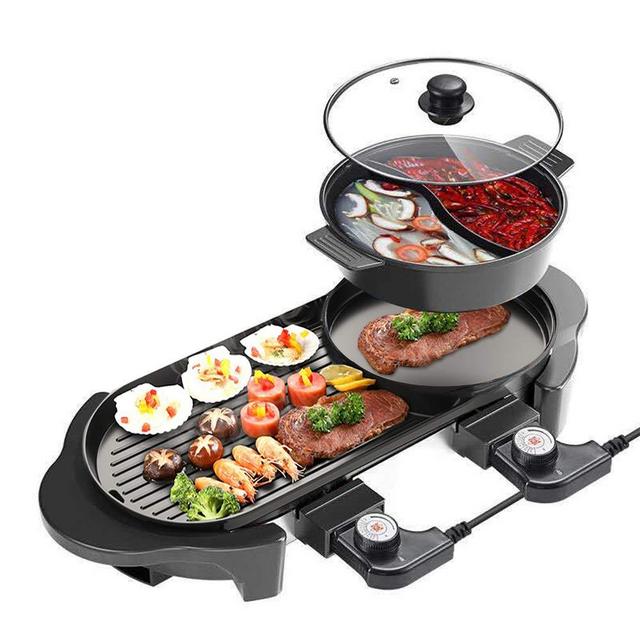Capacity for 6 People Separate cleaning Renewed 110V SEAAN Electric Hot Pot Grill Indoor Korean BBQ Grill Shabu Shabu Pot with Divider Separate Dual Temperature Control 