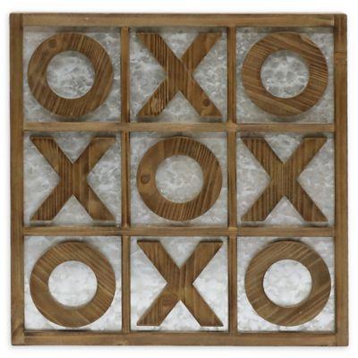 Tic Tac Toe 17.9-Inch Square Wooden Wall Art