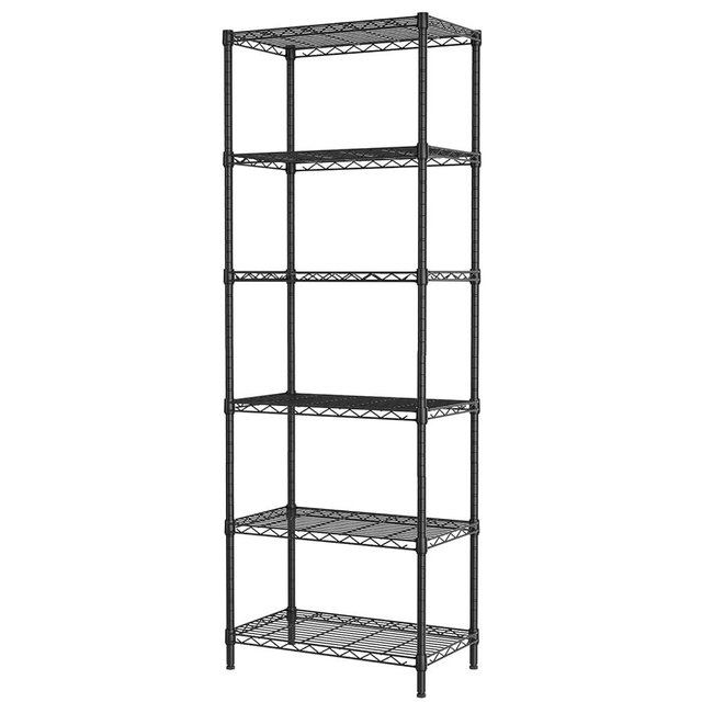 SINGAYE 6 Tier Adjustable Storage Shelf Wire Shelving Unit Metal Shelves Standing Closet Bathroom Organizers Pantry Kitchen Garage Laundry Room Organization Home Rack 12" D X 22" W X 69.5" H Black