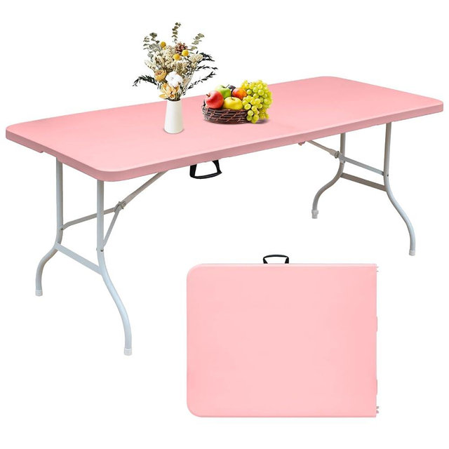 MIIUDGIG Portable 6Ft Plastic Folding Table, Heavy Duty 6ft Fold-in-Half Table with Carrying Handle, 6' Folding Utility Foldable Table for Picnic Party Camping Kitchen, Indoor/Outdoor (White)
