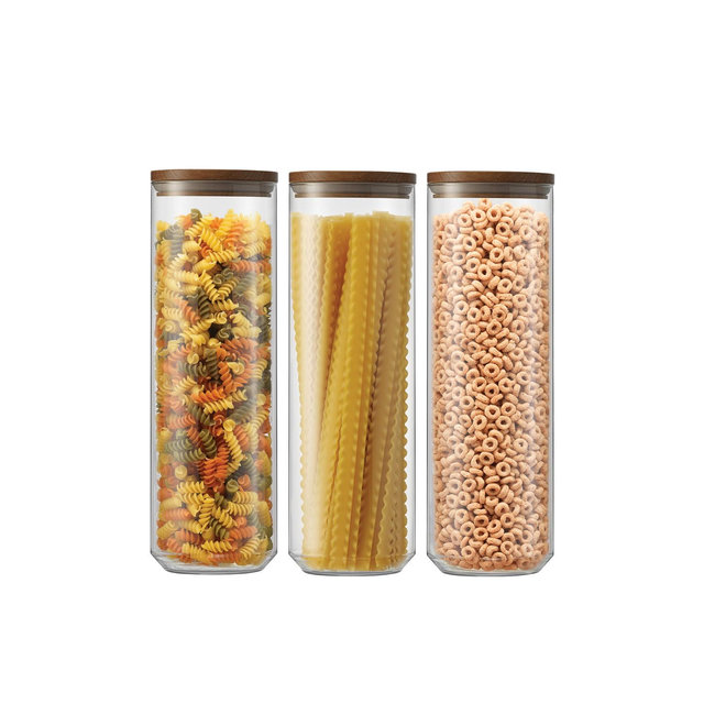 JoyJolt Holden Stackable Glass Storage Canister with Wood Lids, Set of 3