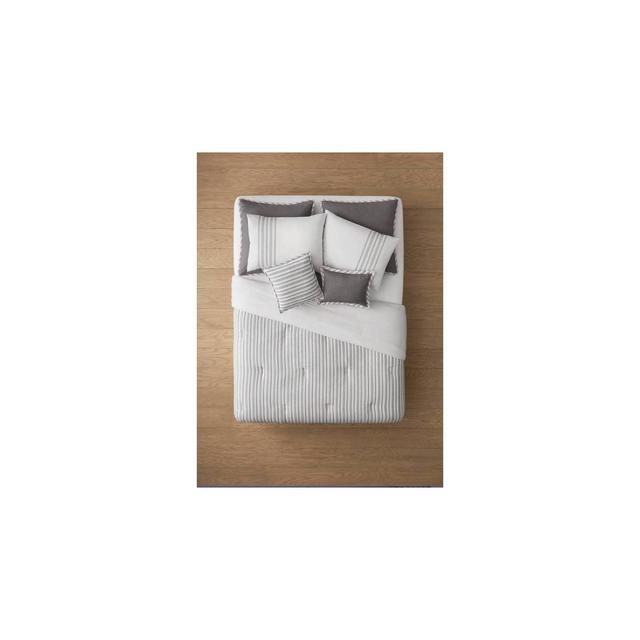 Queen 8pc Edenton Reversible Classic Stripe Comforter Set White/Gray - Threshold™