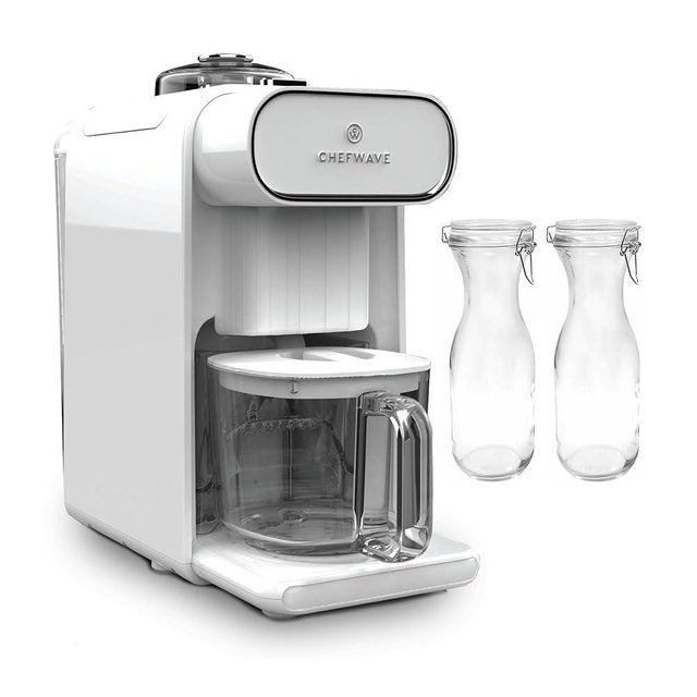 ChefWave Milkmade Non-Dairy Milk Maker Bundle with 2 Pack Resealable Glass Storage Carafes 34oz (3 Items)