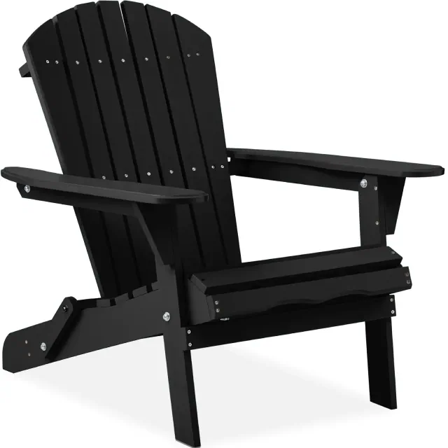 Best Choice Products Folding Adirondack Chair Outdoor, Wooden Accent Yard Furniture w/ 350lb Capacity - Black
