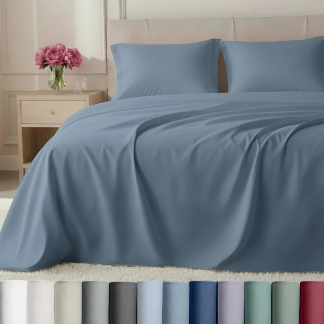 Bed Sheets - 800 Thread Count 100% Cotton Sheets, Deep Pocket, Soft & Breathable by California Design Den - Dusty Blue - Steel, Queen