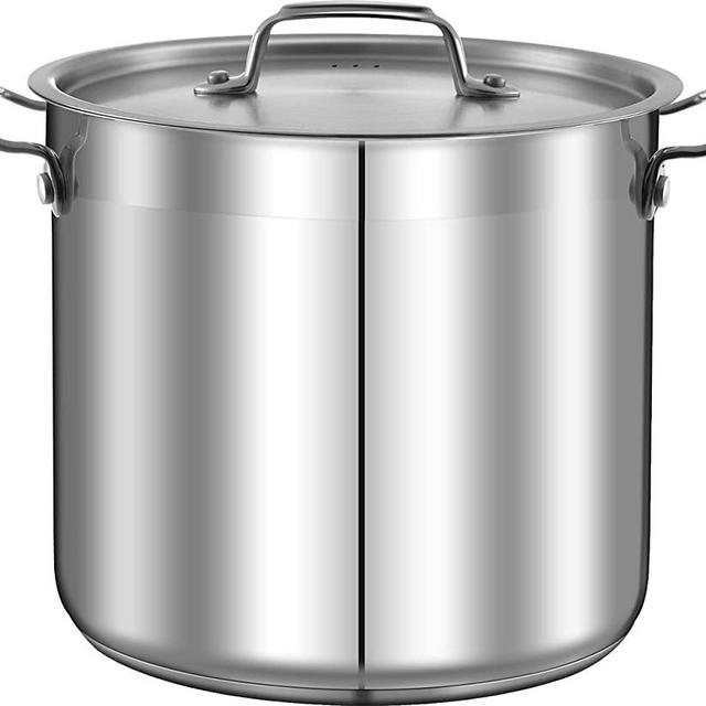 12-Quart Stainless Steel Stockpot - 18/8 Food Grade Heavy Duty Large Stock Pot for Stew, Simmering, Soup, Includes Lid, Dishwasher Safe, Works w/ Gas, Induction, Ceramic & Halogen Cooktops
