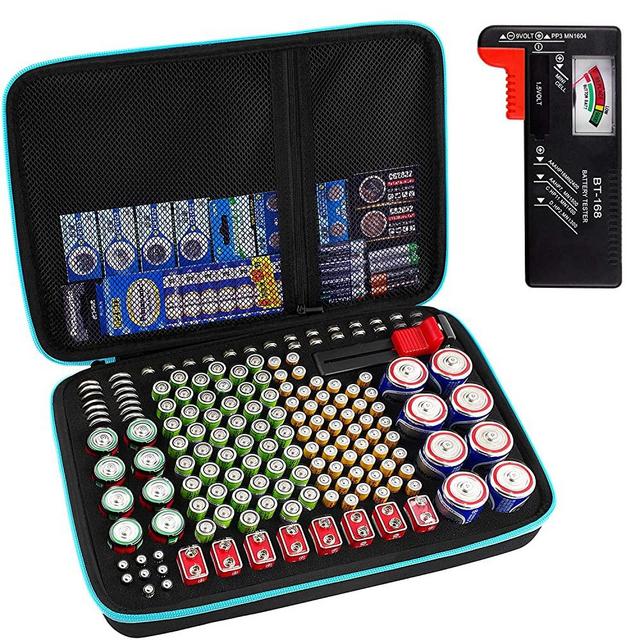 Battery Organizer, 220+ Batteries Storage Case with Tester Checker(BT168), Garage Box fits for AA AAA AAAA 9V C D Lithium 3V LR44 1.5V CR1632 CR2032 for Home