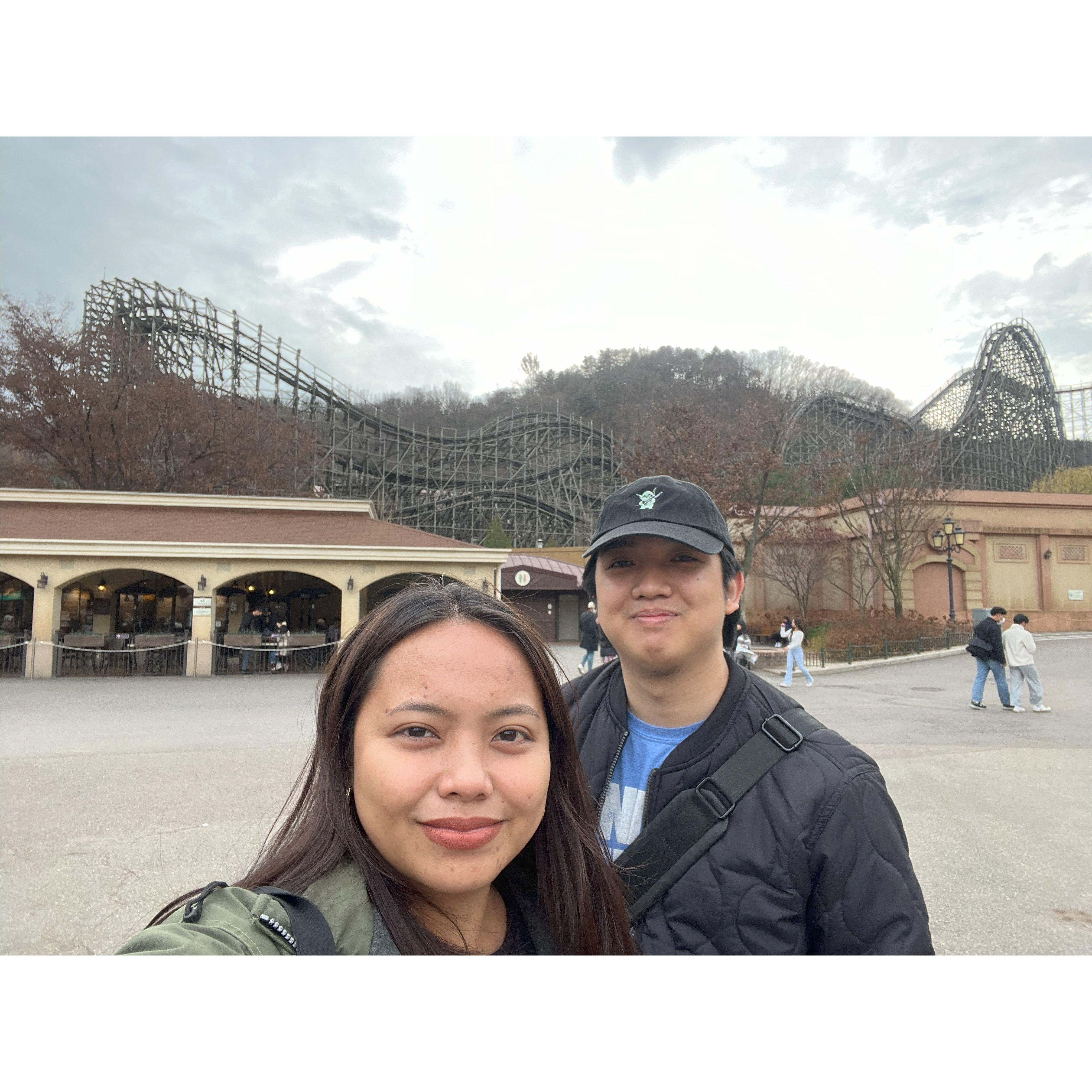 Unsure smiles after that roller coaster ride