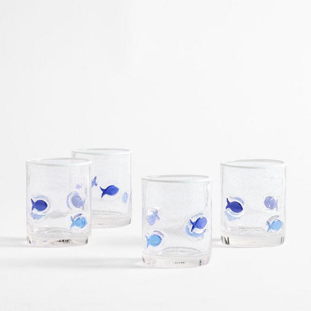 Blue Fish Icon Drinking Glasss, Set of 4 - Blue