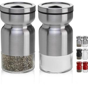 MB Lifestyle - CHEFVANTAGE Salt and Pepper Shakers Set with Adjustable Pour Holes - Stainless Steel