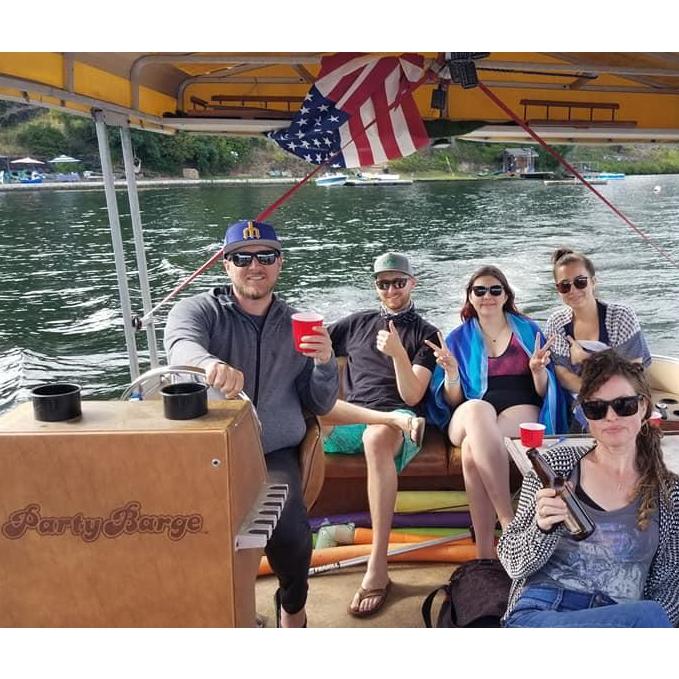 Good times always had on the Party Barge at the Lake House with friends and Jake at the helm!