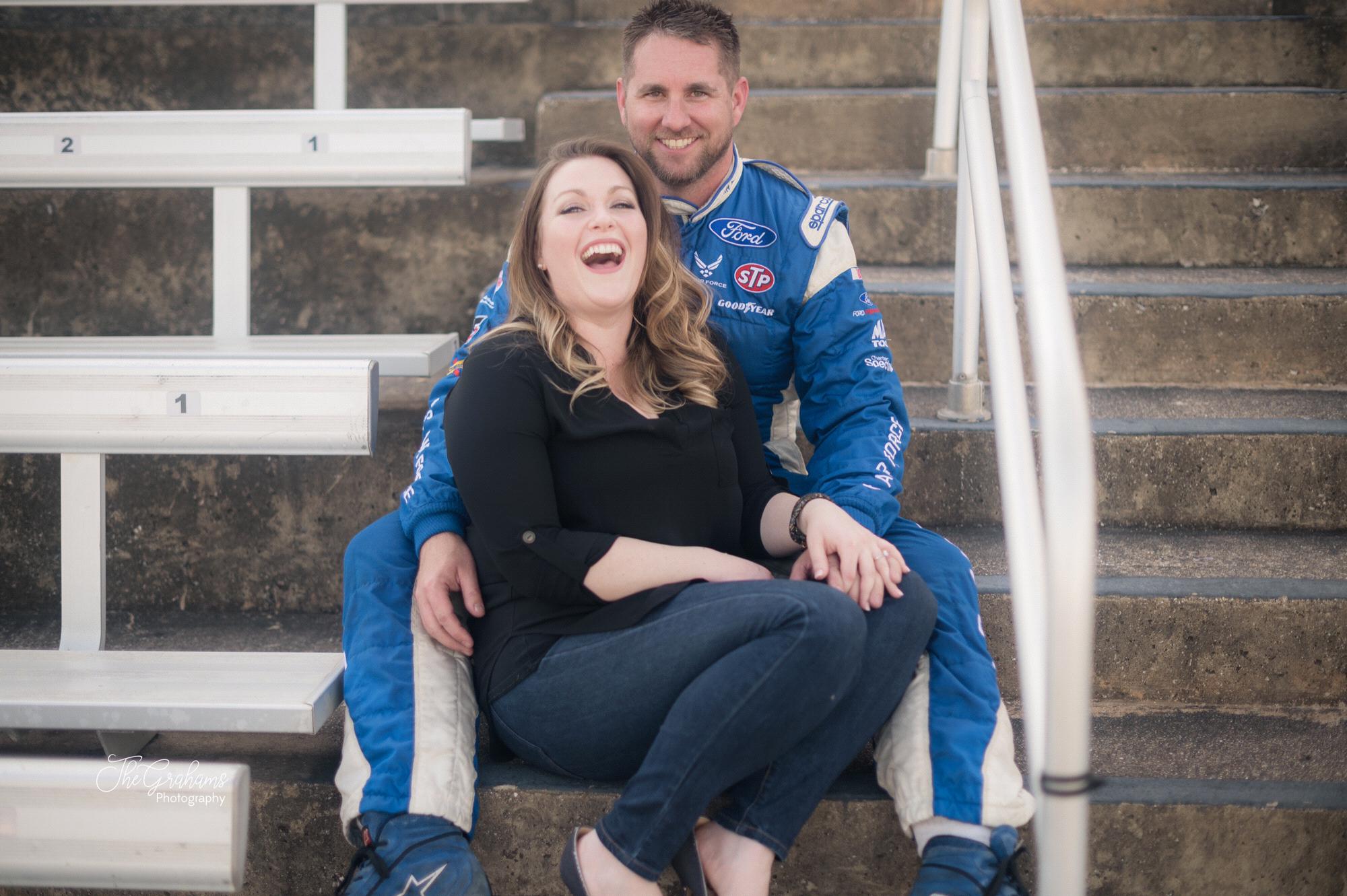 Shows how much of a trooper Cortney is, to put up with engagement photos at the track!
