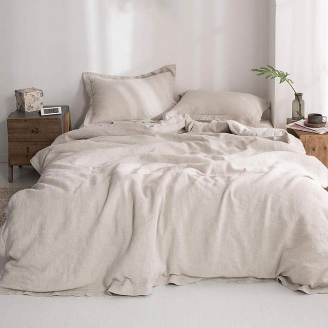 Simple&Opulence 100% Washed Linen Duvet Cover with Embroidered,3 Pieces Soft Farmhouse Comforter Set with Button Closure,1 Duvet Cover and 2 Pillowshams (California King, Embroidery Linen)