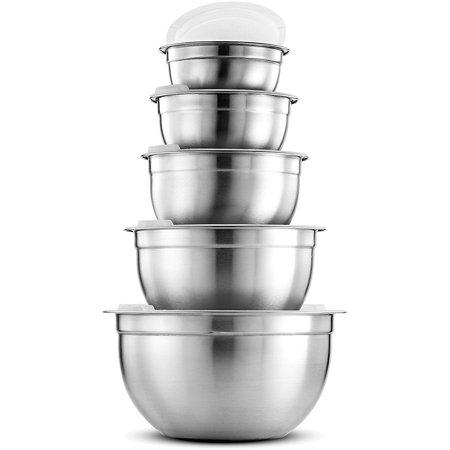 Premium Various Sizes Stainless Steel Mixing Bowl (5 Piece) With Airtight Lids, Flat Base For Stability & Easy Grip Whisking, Mixing, Beating, Bowls Nesting & Stackable for Convenient Storage