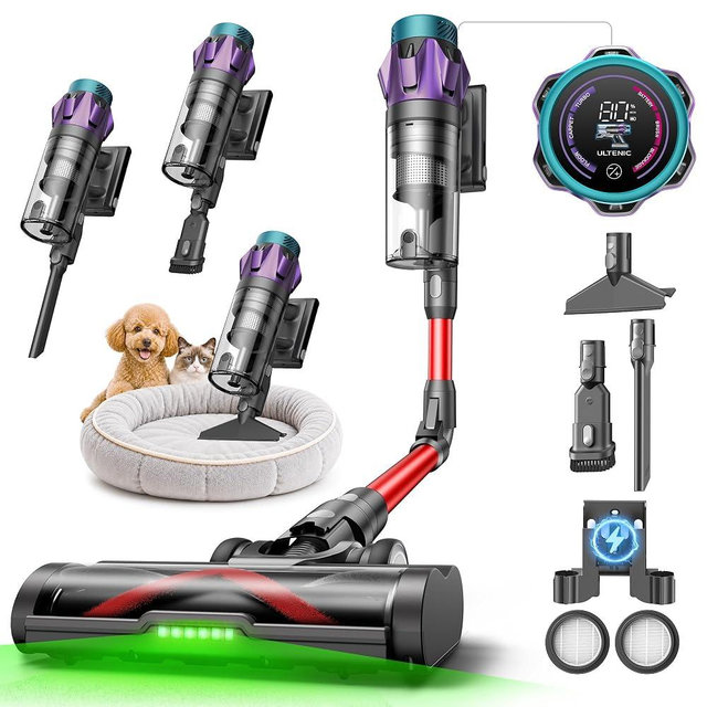 Ultenic Cordless Vacuum Cleaner, 55KPA/650W/80Mins, Cordless Stick Vacuum with 180°Bendable Wand, Touch Screen, Anti-Tangle Brush, Self-Standing, Vacuum Cleaners for Home/Floor/Pet Hair/Carpets