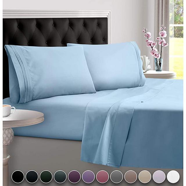 DreamCare Deep Pocket Sheets Microfiber Sheets Bed Sheets Set 4 Piece Bedding Sets Queen Size, Light Blue
