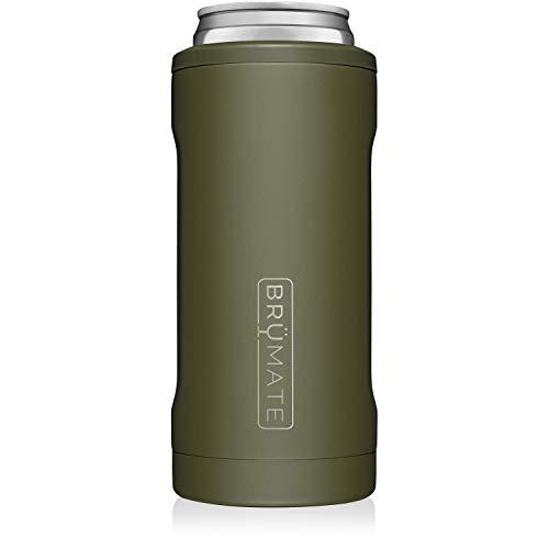 BrüMate Hopsulator Slim Double-walled Stainless Steel Insulated Can Cooler for 12 Oz Slim Cans (OD Green)