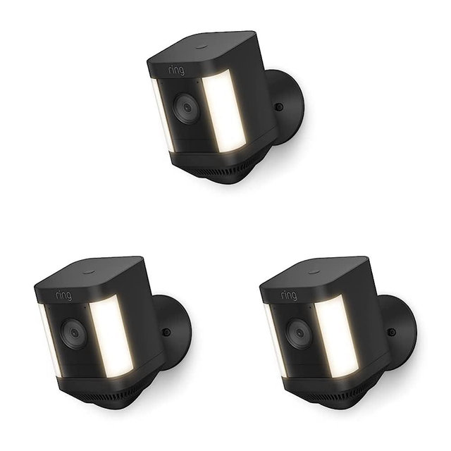 Introducing Ring Spotlight Cam Plus, Battery | Two-Way Talk, Color Night Vision, and Security Siren (2022 release) - Black (Pack of 3)