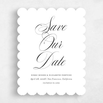 White Scalloped Wedding Save the Date - Thorn Portrait