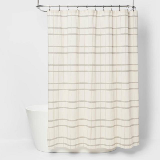 Woven Modern Plaid Shower Curtain Ivory - Threshold™