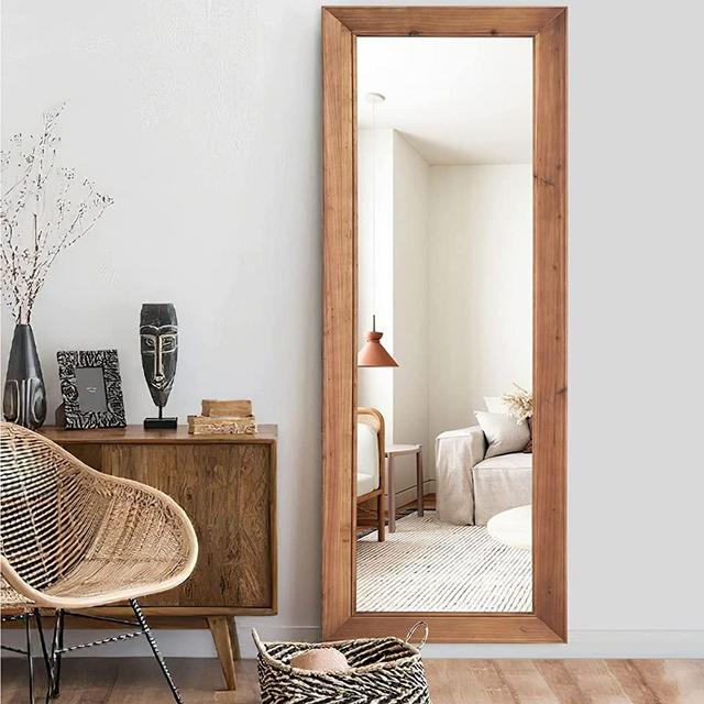 MAYEERTY Full Length Mirror, 65"x22" Rustic Standing Mirror, Large Solid Wood Frame Floor Mirror, Dressing Mirror Full Body for Bedroom Natural Wood Color