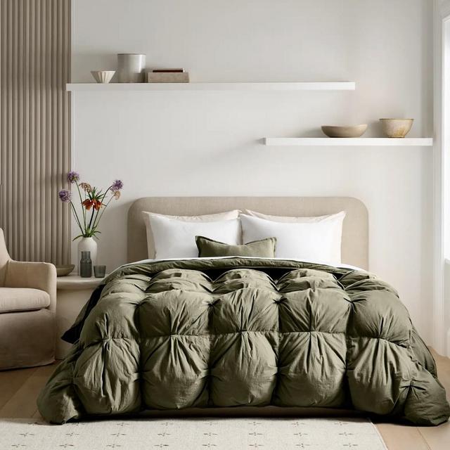 Cotton Pintuck Comforter - Dusty Olive, Full/Queen