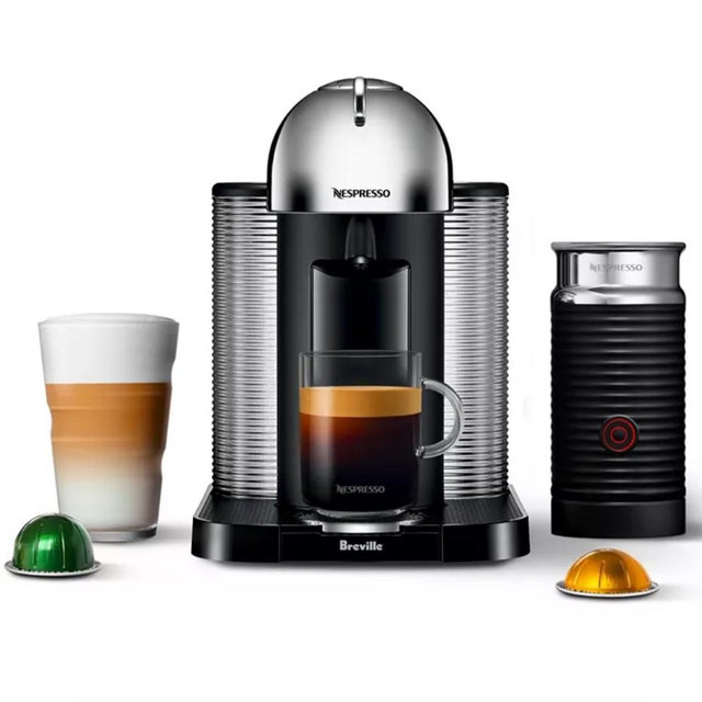 Vertuo Coffee and Espresso Machine by Breville, Chrome with Aeroccino Milk Frother