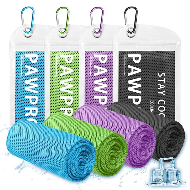 PAWPRO 4 Packs Cooling Towels(40"x12"), Soft Breathable Cooling Towels for Neck and Face with Waterproof Bag & Carabiner,Microfiber Cooling Towel for Yoga, Sport,Gym,Camping (Multicolor-3)