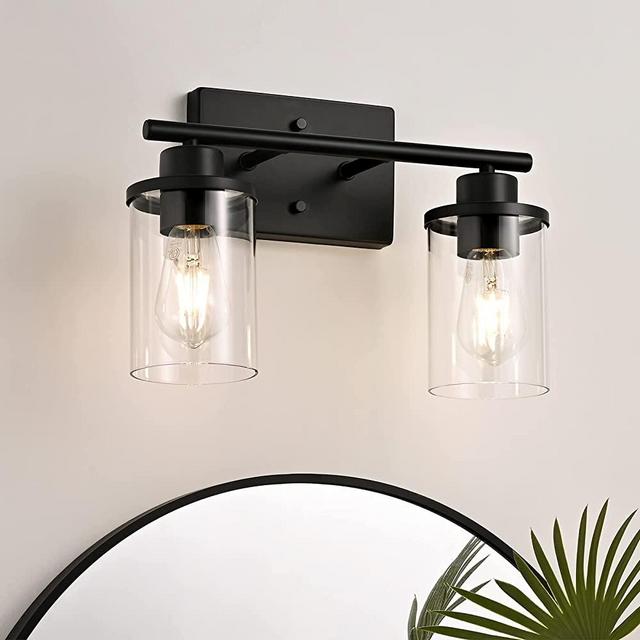 EDISHINE Bathroom Light Fixtures, 2 Light Bathroom Vanity Light with Clear Glass Shades, Matte Black Vanity Lights for Bathroom, Powder Room, Vanity Table, Bedroom, Kitchen (E26 Base), ETL Listed