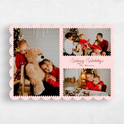 Pink Scalloped Holiday Card - Granville Landscape