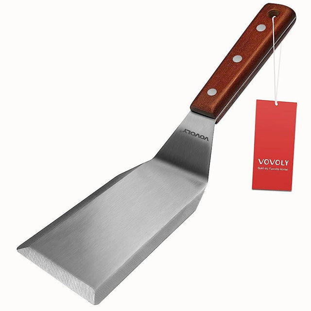 Professional Metal Spatula for Cast Iron Skillets and Flat Top Grills, Full Tang Wooden Handle,1.8mm Thick Stainless Steel Blade, Smash Burger Spatula Turner for Flipper, Cooking, BBQ, 5 Inch x 3 Inch