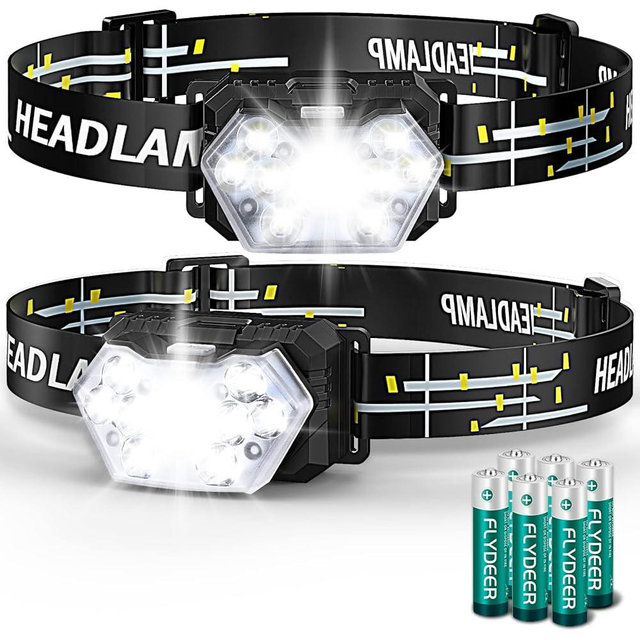 Eirnvop 2000 Lumen 9 LED Headlamp 2 Pack, Ultra Bright Head Lamp with 6 Modes, IPX5 Waterproof Head Light, Lightweight Head Flashlight for Running Night-Walking Camping, 6 AAA Batteries Included