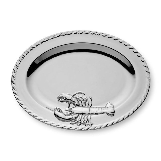 Certified International Silver Plated Porcelain Lobster Oval Platter – 16 x 12 Inches, Tarnish-Resistant, Perfect for Elegant Dining & Entertaining