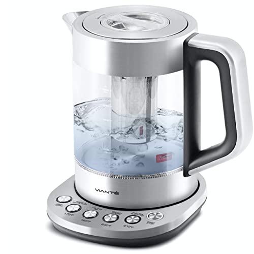 Electric Glass Kettle and Tea Maker with Removable Infuser and Temperature Controls. Brewing Programs for your favorite types of teas and Coffees. Stainless Steel Glass Boiler. BPA-FREE 1.6 liters