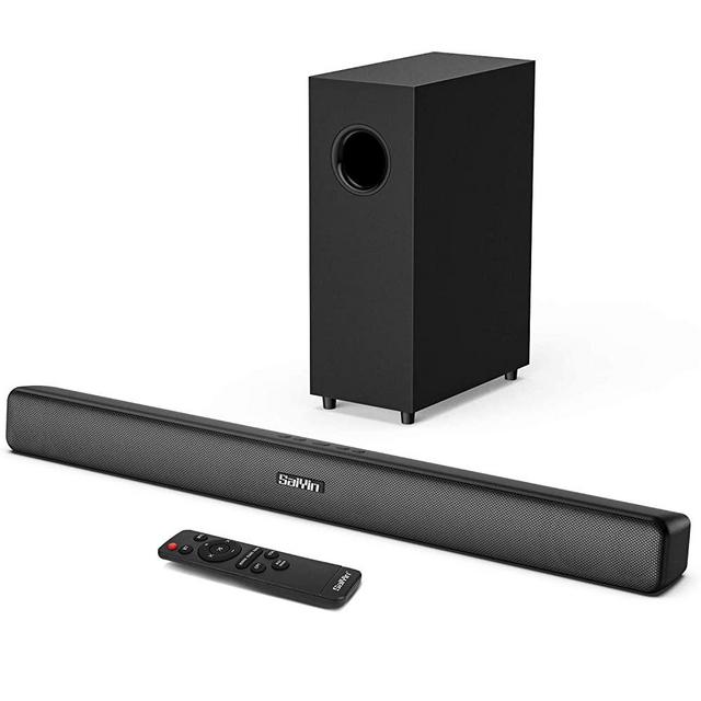 Sound Bars for TV with Subwoofer Deep Bass Soundbar 2.1 CH Home Audio Surround Sound Speaker System with Wireless Bluetooth 5.0 for PC Gaming with Wired Opt/Aux/Coax Connection Mountable 29-Inch