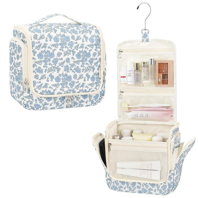 Relavel Hanging Toiletry Bag for Women Travel Makeup Bag Cosmetic Organizer Toiletries Bag for Travel Size Essentials Accessories Shower Caddy Bag for Bathroom Beach Gym, Floral Print