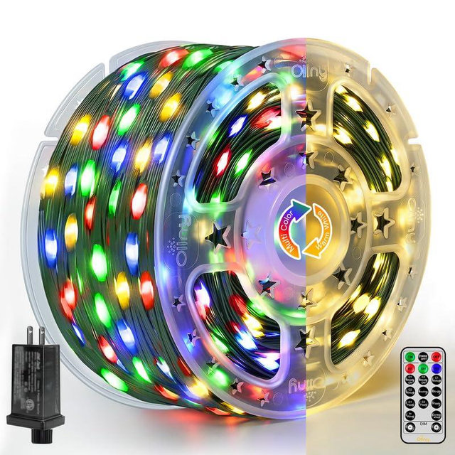 Ollny Christmas Lights 262 FT 800 LED IP67 Waterproof, Color Changing Christmas Lights Outdoor with Remote, 11 Modes Dimmable Timer Warm White to Multicolored Changeable String Lights for House Decor