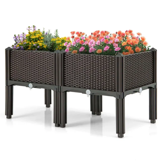 Costway Elevated Plastic Raised Garden Bed Planter Kit for Flower Vegetable Grow 2 Set