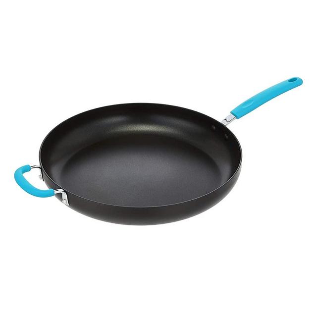 Amazon Basics Hard Anodized Non-Stick 14-Inch Skillet with Helper Handle, Turquoise